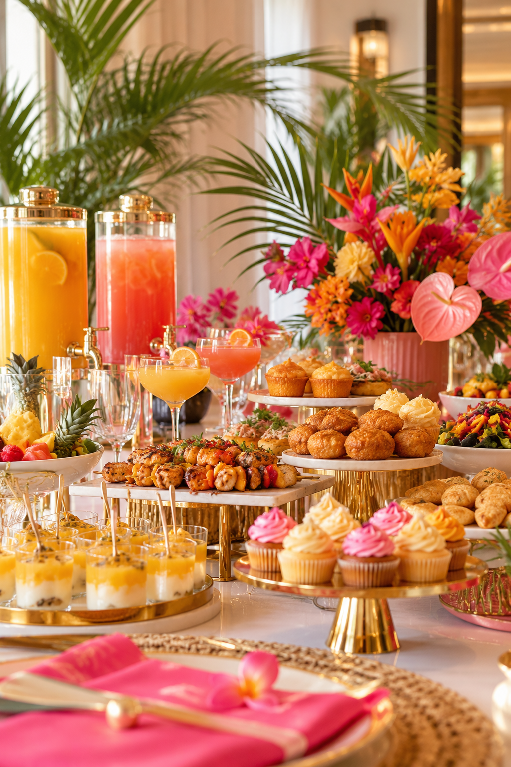 Tropical Brunch Buffet with Vibrant Florals
